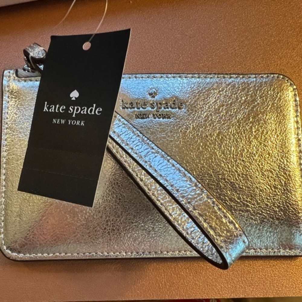 🆕 kate spade♠️ Lucy Metallic L-Zip Silver Sparkle NWT🩶Gift Idea 🩶
